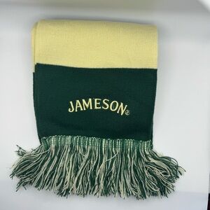 Jameson Irish Whiskey Promo Knit Scarf Green Cream Striped Fringe Logo NWOT